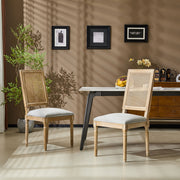 French Country Dining Chair With Rectangular Cane Backrest And Smooth Upholstered Seating - R&R Furniture Gallery (Fountain Valley, CA)