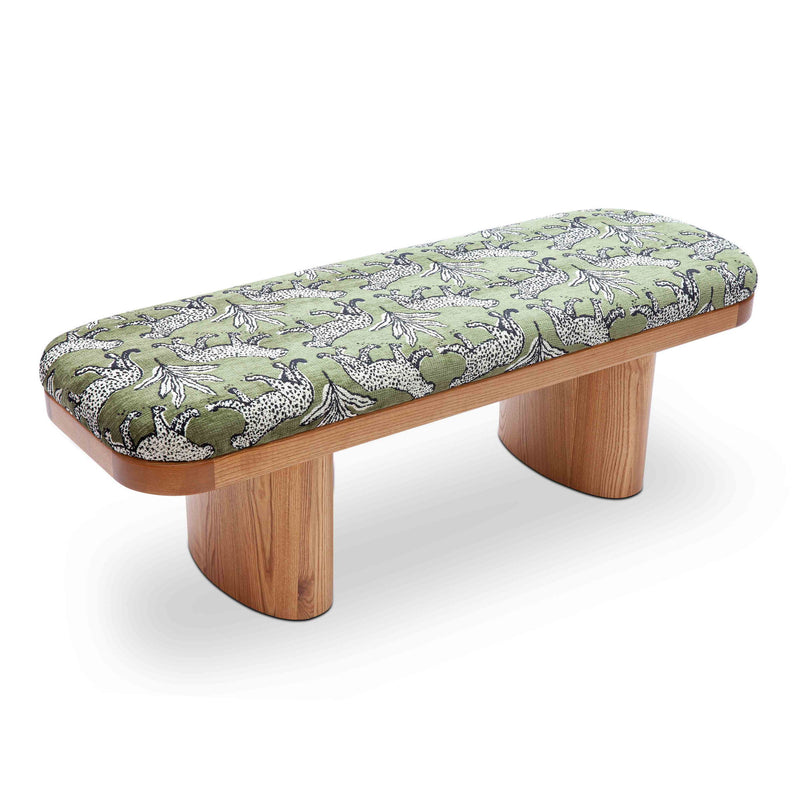 Upholstered Ollie Bench by TOV Furniture with a cushioned seat and sleek wooden legs, perfect for entryways or living spaces.
