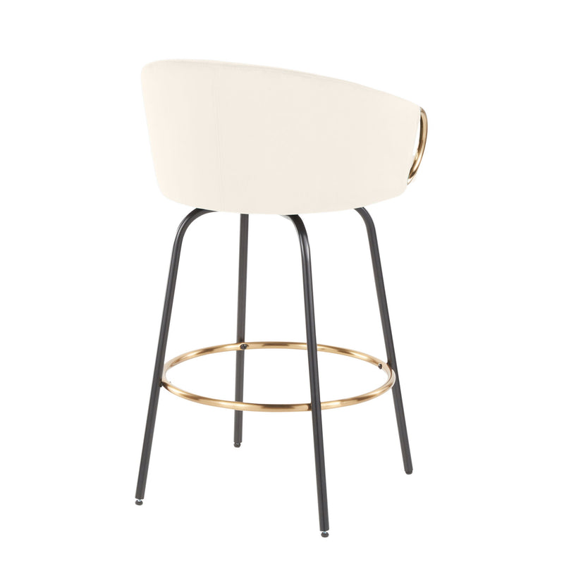 Two Lumi Source Claire contemporary glam counter stools with sleek design and modern upholstery, set of 2 for stylish kitchen or bar.