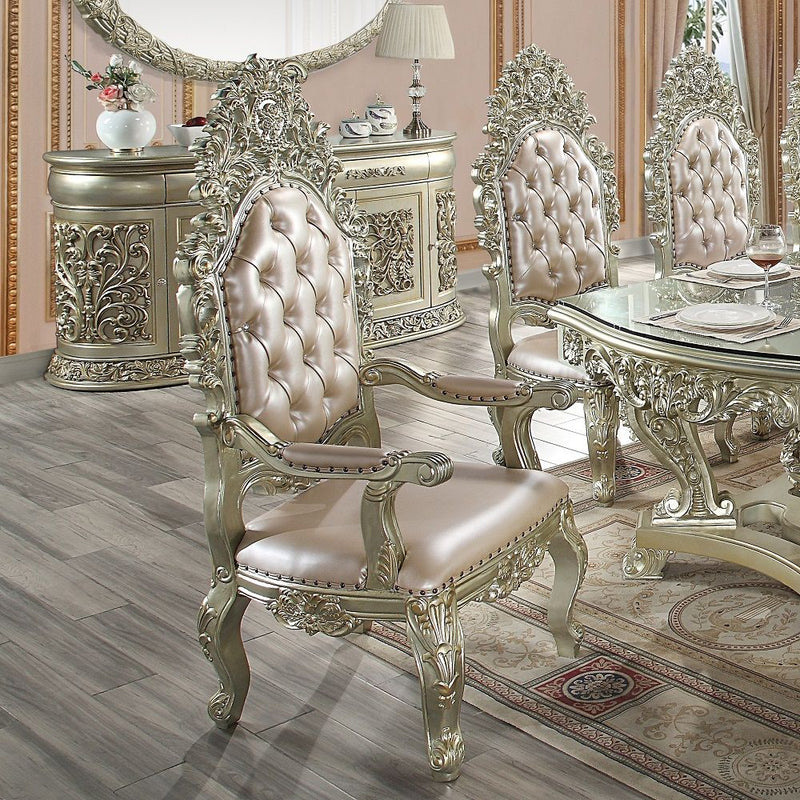 Sorina - Arm Chair (Set of 2) - Synthetic Leather & Antique Gold - R&R Furniture Gallery (Fountain Valley, CA)