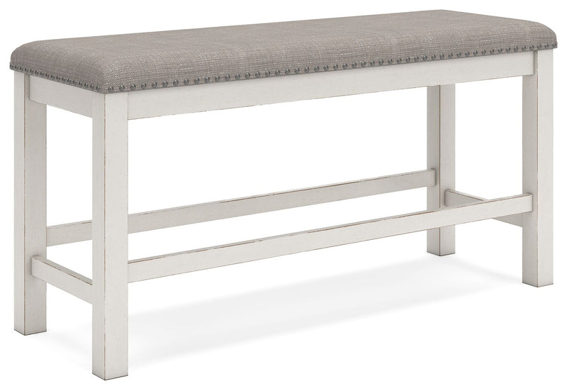 Robbinsdale - Dbl Counter Height Upholstered Dining Bench - Antique White - R&R Furniture Gallery (Fountain Valley, CA)