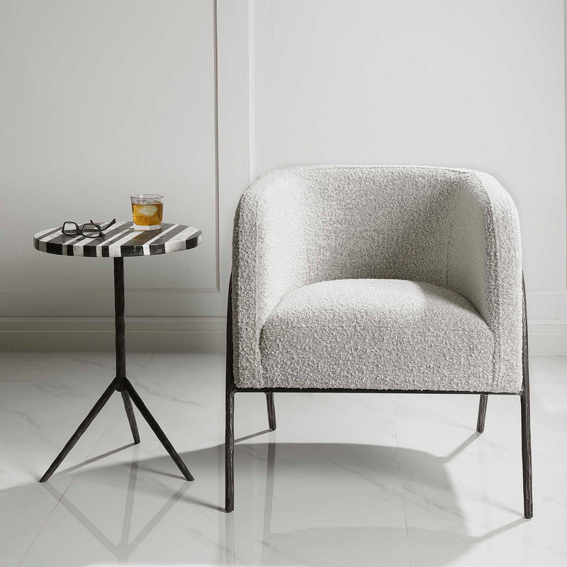 Uttermost Jacobsen accent chair with plush fabric and wooden legs, stylish modern design for living room or lounge area.