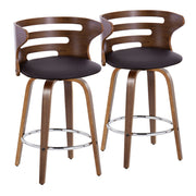Lumi Source Cosini mid-century modern fixed height barstools with swivel, round footrest, set of 2, featuring sleek wooden design.