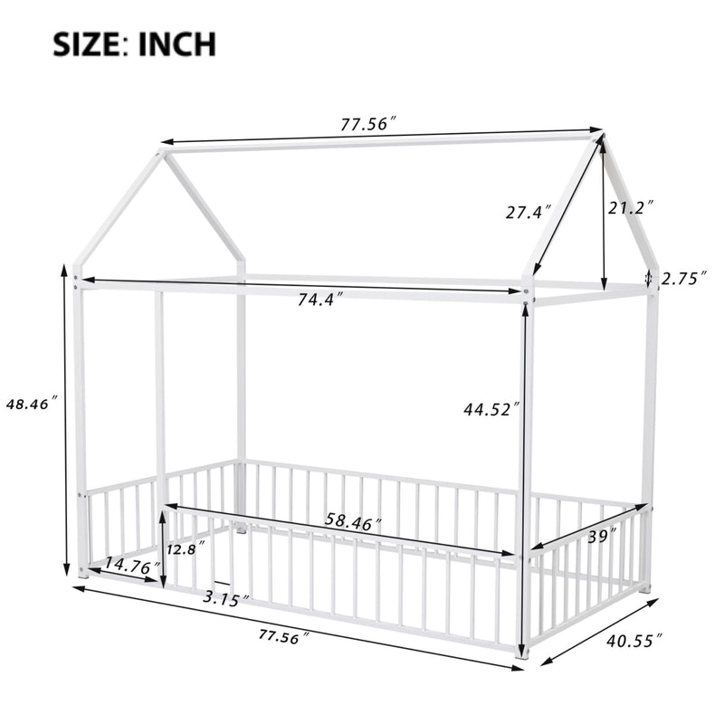 Metal Bed House Bed Frame With Fence - R&R Furniture Gallery (Fountain Valley, CA)