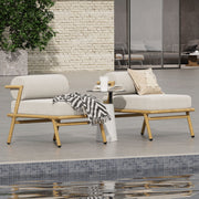 La Fiora - Outdoor Patio Iron Club Chair (Set of 2) - Off White / Teak - R&R Furniture Gallery (Fountain Valley, CA)