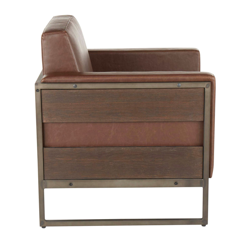 Lumi Source Drift industrial lounge arm chair in espresso with sleek modern design and soft upholstered seat and backrest.