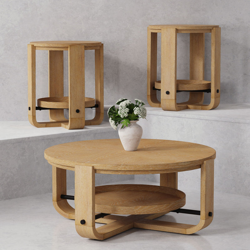 Escape - 3 Piece Occasional Table Set - Glazed Natural Oak / Black Metal Trim - R&R Furniture Gallery (Fountain Valley, CA)