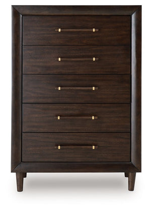 Dantenton - Five Drawer Chest - Merlot - R&R Furniture Gallery (Fountain Valley, CA)