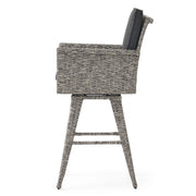 Outdoor Rattan Swivel Barstool With Water Resistant Cushion - Mixed Black / Dark Gray - R&R Furniture Gallery (Fountain Valley, CA)