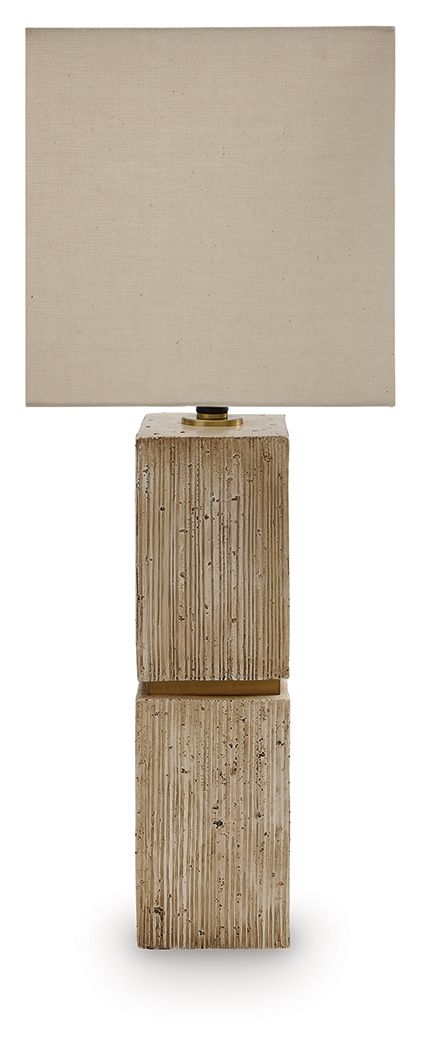 Beige Poly Table Lamp by Signature Design by Ashley® with a modern, sleek design and a sturdy base for living room or bedroom.