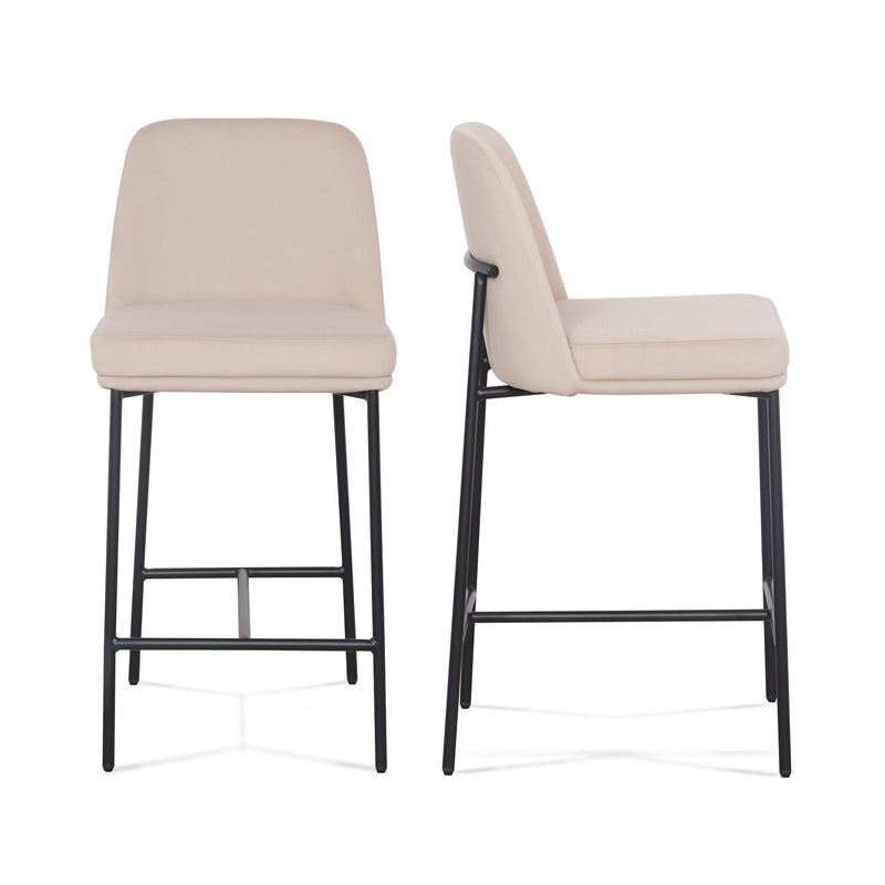 Set of two TOV Furniture Sydney counter stools with wooden legs and upholstered seats, modern design for kitchen or bar area.