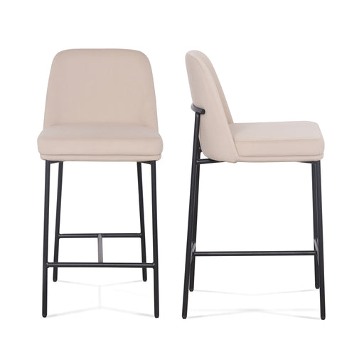 Set of two TOV Furniture Sydney counter stools with wooden legs and upholstered seats, modern design for kitchen or bar area.