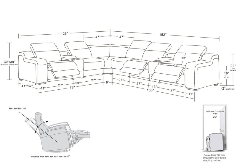 1116 - 8-Piece L-Shaped Sectional Sofa In With 3 Power Recliners & Power Headrests