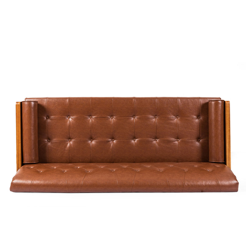 Adelaide - Mid Century Modern Tufted Sofa With Rolled Accent Pillows - Light Brown - R&R Furniture Gallery (Fountain Valley, CA)