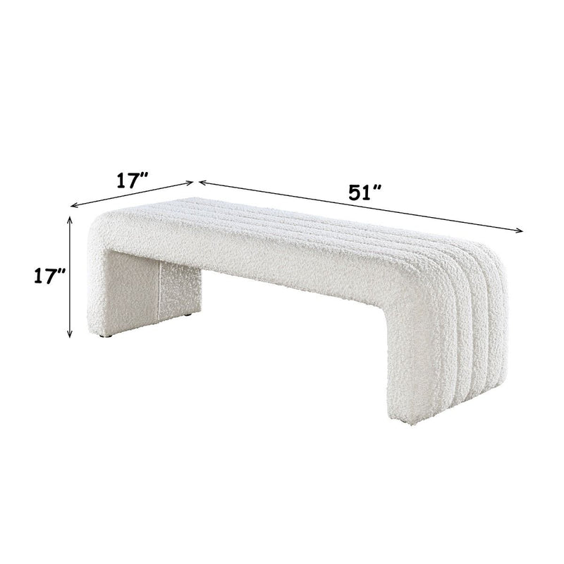 ACME beige boucle upholstered bench by Sandro, modern furniture piece with plush fabric and sleek design for stylish seating.