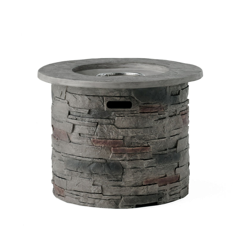 Transitional Outdoor 32" Round Propane Fire Pit Table, Lightweight Concrete Construction - Stone Gray - R&R Furniture Gallery (Fountain Valley, CA)