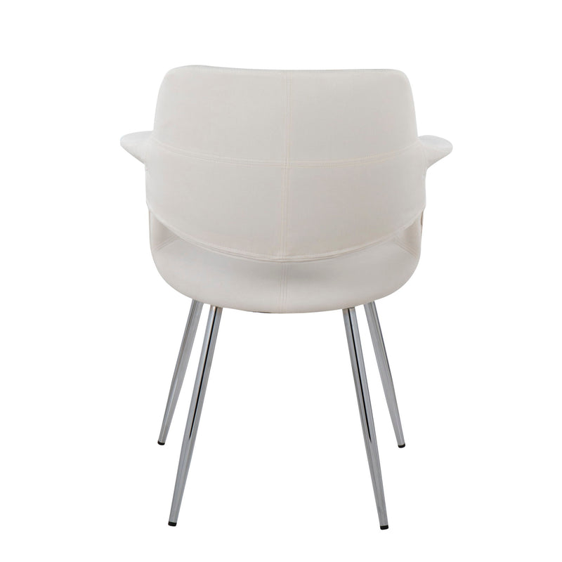 Set of two Lumi Source vintage flair art deco accent chairs with chrome legs in yellow, black, blue, or cream upholstery.