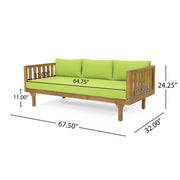 Noble House Claremont 3-seater teak acacia wood daybed sofa with water-resistant cushions, ideal for outdoor relaxation.