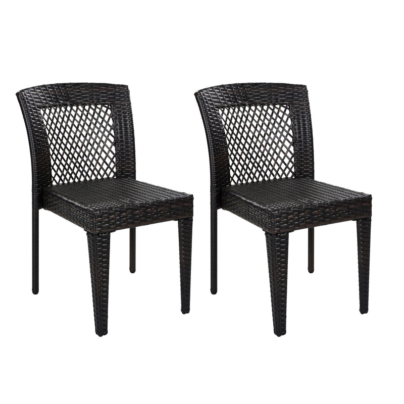 7 Piece Outdoor Patio Dining Set With Table & 6 Chairs - Brown / Brown Multi