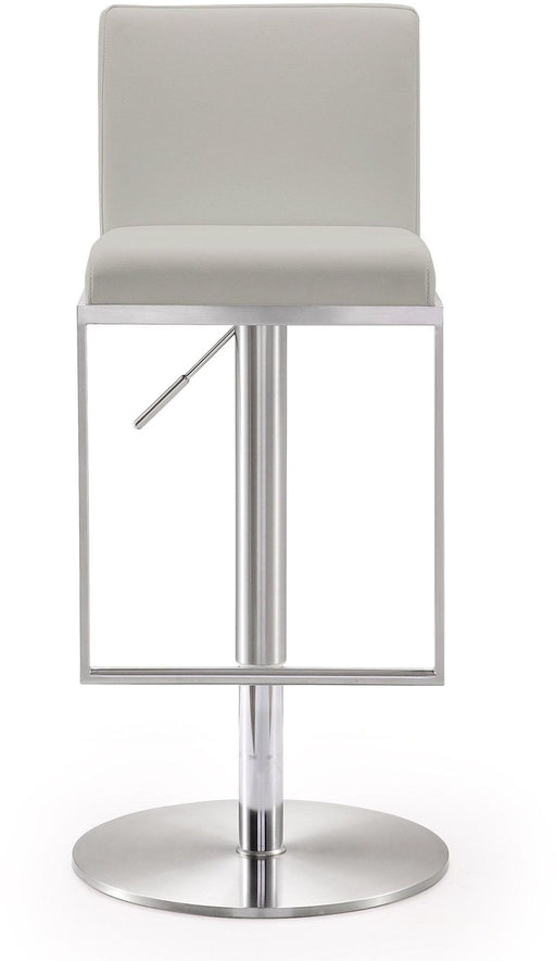 Adjustable height Amalfi barstool by TOV Furniture with a modern design and wooden base, shown in a stylish interior setting.