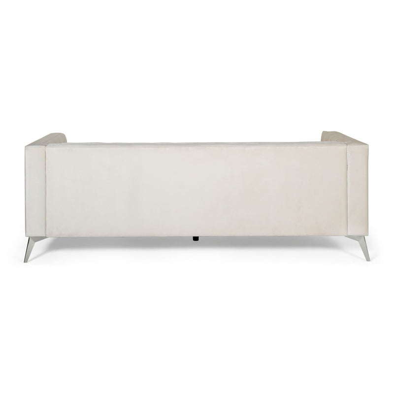 Noble House contemporary 3 seater sofa with button tufting, featuring plush cushions and modern design for stylish living rooms.