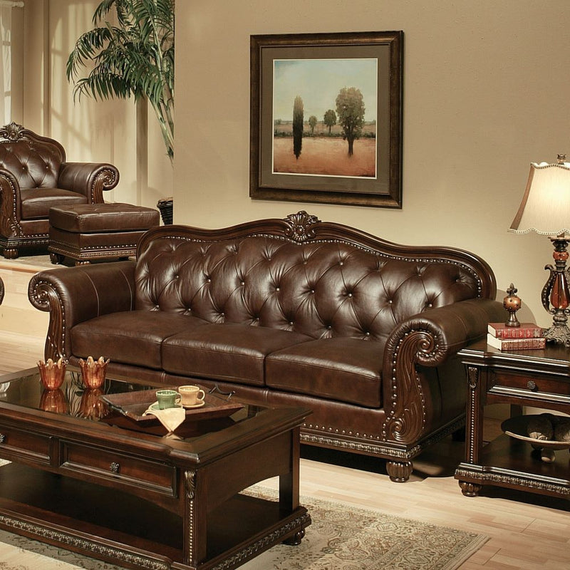Anondale - Sofa - Espresso Top Grain Leather Match & Cherry - R&R Furniture Gallery (Fountain Valley, CA)