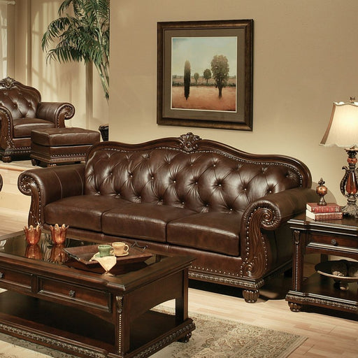Anondale - Sofa - Espresso Top Grain Leather Match & Cherry - R&R Furniture Gallery (Fountain Valley, CA)