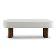 Indoor upholstered dining bench by Noble House with a padded seat and wooden legs, ideal for stylish dining room seating.