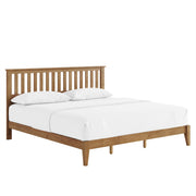 Ridgecrest Home Malinda panel bed with a wooden frame and headboard, shown in a modern bedroom setting