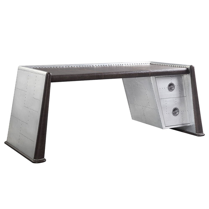 Brancaster - Executive Writing Desk - Distress Chocolate Top Grain Leather & Aluminum - R&R Furniture Gallery (Fountain Valley, CA)