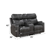 Hirah - Motion Loveseat With Console & USB Port - Dark Gray Polish Microfiber - R&R Furniture Gallery (Fountain Valley, CA)