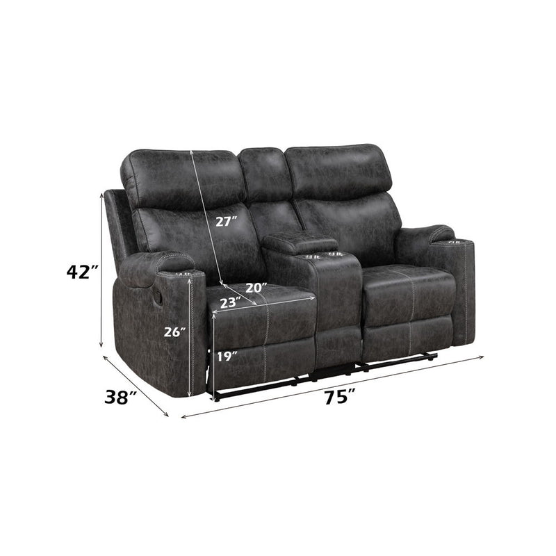 Hirah - Motion Loveseat With Console & USB Port - Dark Gray Polish Microfiber - R&R Furniture Gallery (Fountain Valley, CA)