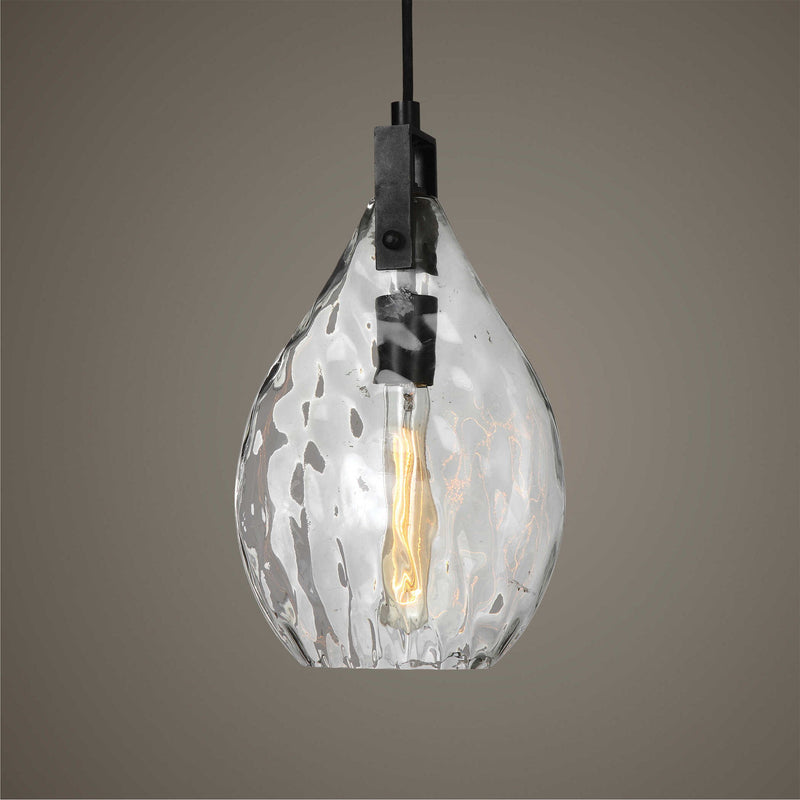 Uttermost Campester 1 Light Watered Glass Mini Pendant in Pearl Silver, showcasing elegant pendant lighting with a textured glass shade.