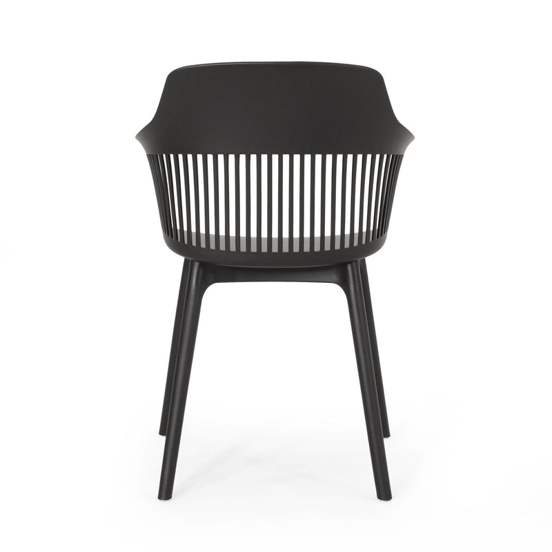 Set of two Noble House Dahlia chairs with wooden legs and cushioned seats, modern design for dining or casual spaces.
