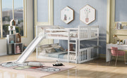 White DreamHaus full over full bunk bed with ladder and slide, showcasing the sturdy frame, ladder, and fun slide feature.