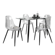 Lumi Source Clara 5-piece mid-century modern dining set with a wooden table and matching chairs in a stylish dining room scene.
