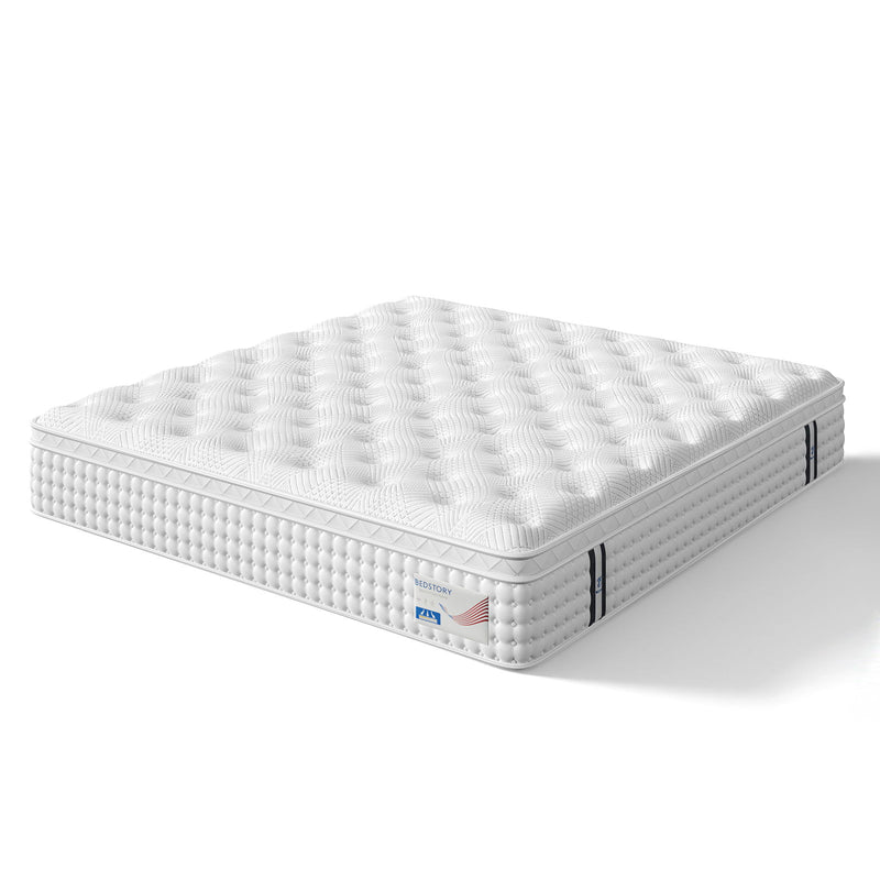 12" King Hybrid Mattress, Memory Foam & Pocket Spring Bed, Medium Firm Comfort, Spine Support, Quiet & Breathable - White - R&R Furniture Gallery (Fountain Valley, CA)