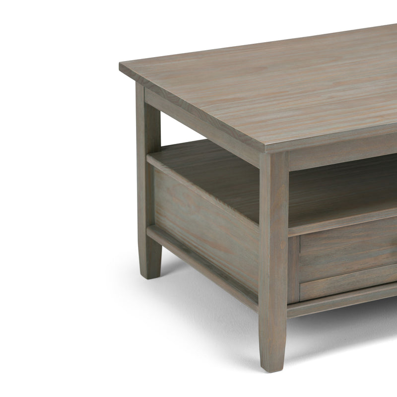 Handcrafted Warm Shaker coffee table by Simpli-Home featuring a natural wood finish and simple, elegant design.