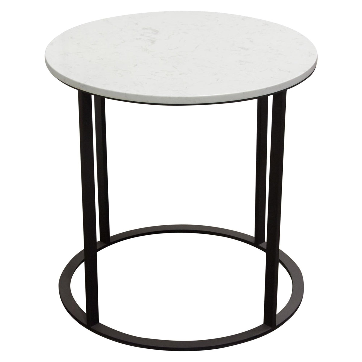 Surface Round End Table w/ Engineered Marble Top & Black Powder Coated Metal Base by Diamond Sofa
