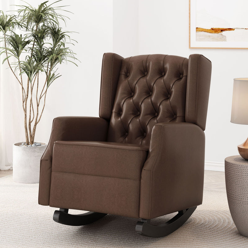 Amedou - Contemporary Tufted Wingback Rocking Chair - Dark Brown - R&R Furniture Gallery (Fountain Valley, CA)