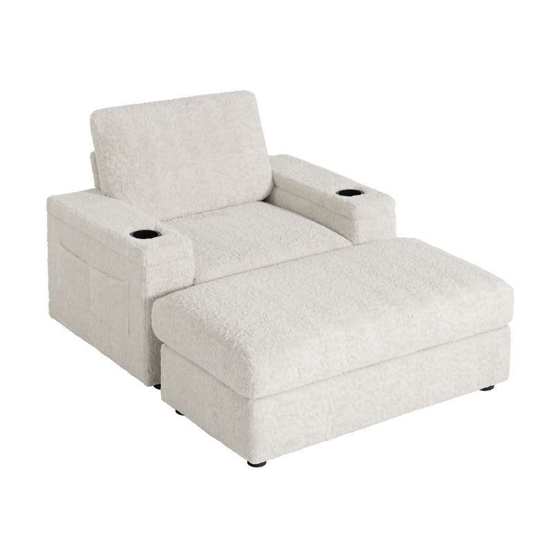 Oversized Chaise Lounge Indoor Rabbit Fur Sofa Bed With Storage Ottoman And Armrests Cup Holders With Deep Seat - R&R Furniture Gallery (Fountain Valley, CA)