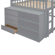 DreamHaus bunk bed with four drawers and three shelves, featuring a sturdy wooden frame and space-saving design for kids' bedroom.