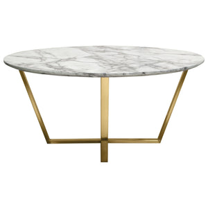 Vida 35" Round Cocktail Table w/ Faux Marble Top and Brushed Gold Metal Frame by Diamond Sofa
