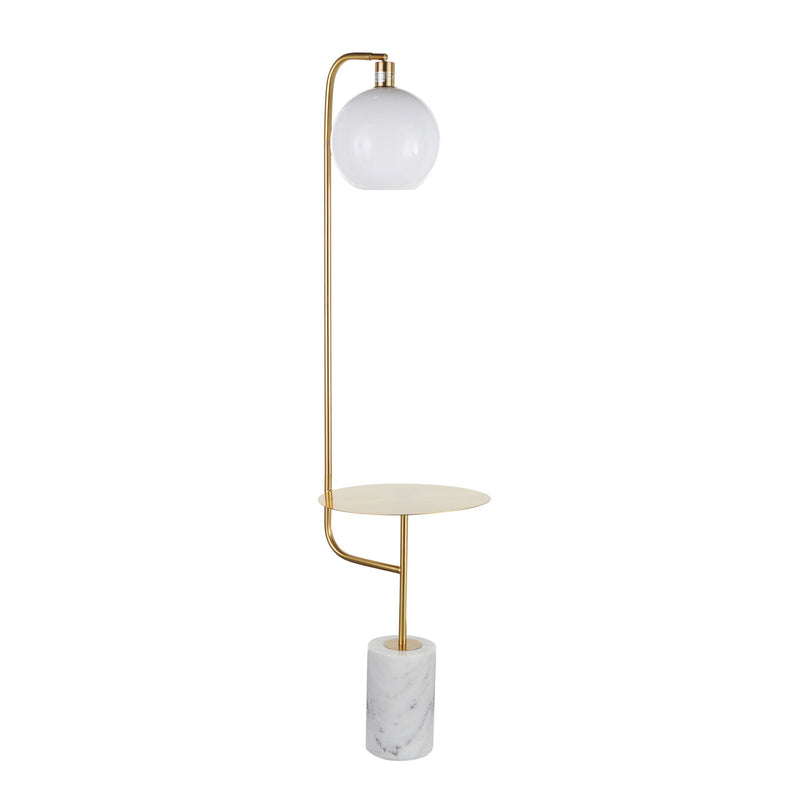 Lumi Source Symbol contemporary floor lamp with white marble side table, modern design, tall standing lamp with sleek style.