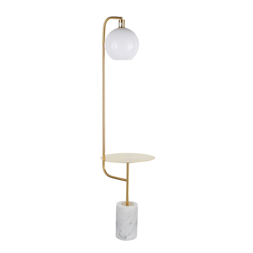 Lumi Source Symbol contemporary floor lamp with white marble side table, modern design, tall standing lamp with sleek style.