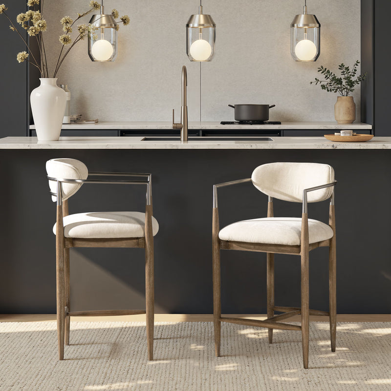 Artemis - Mixed Material Upholstered Counter Stool - Warm White - R&R Furniture Gallery (Fountain Valley, CA)
