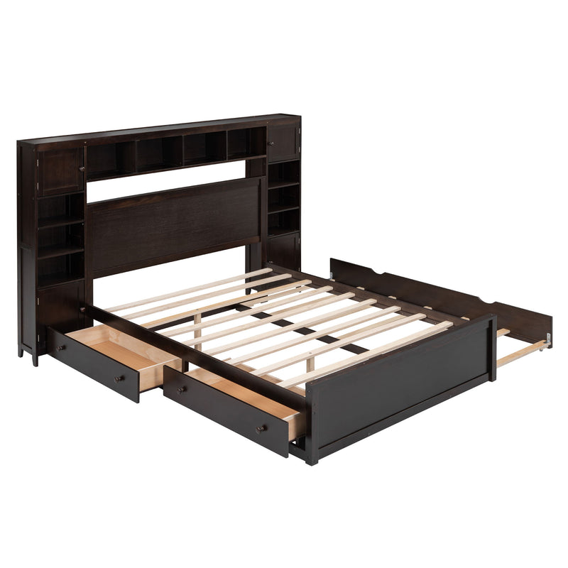 DreamHaus cabinet bed with integrated shelf, sockets, and twin long trundle, showcasing the multi-functional design and storage features.