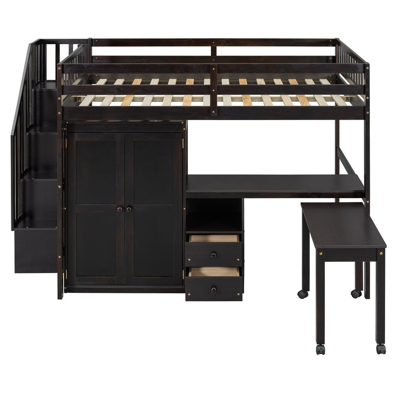 Loft Bed With Stairs, Bookshelf, Drawers, Desk & Wardrobe, Space Saving Multifunctional Furniture - R&R Furniture Gallery (Fountain Valley, CA)