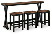 Wildenauer Signature Design by Ashley brown and black rectangular dining room counter table set with four matching chairs.