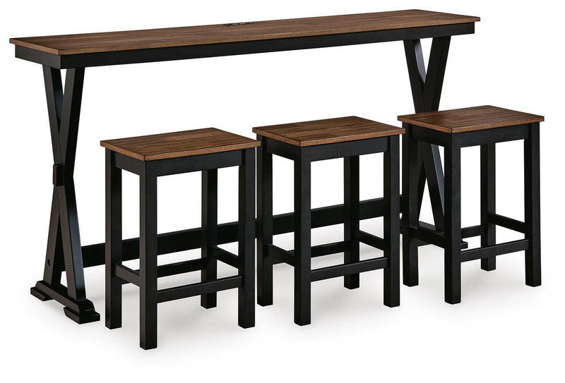 Wildenauer Signature Design by Ashley brown and black rectangular dining room counter table set with four matching chairs.
